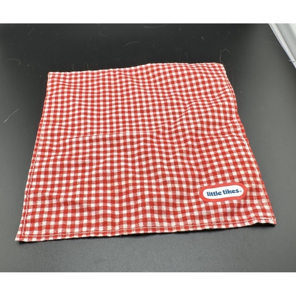 Little Tikes Dollhouse Backyard BBQ Picnic Blanket Red White Checker Gingham Vtg